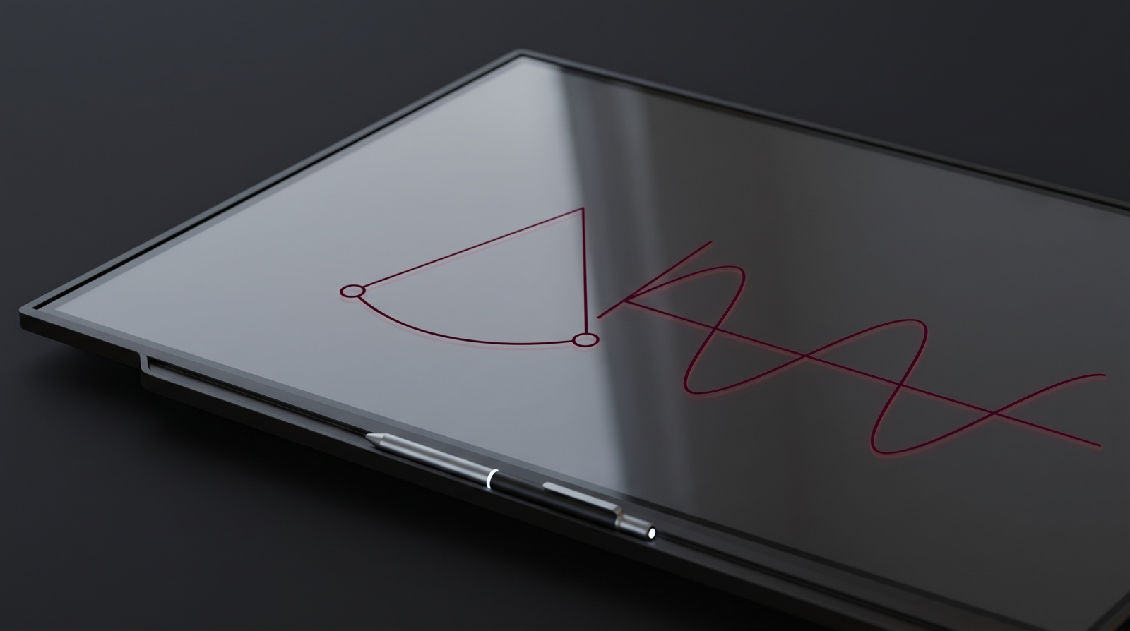 Thin claret physics diagrams glowing on an interactive smart board