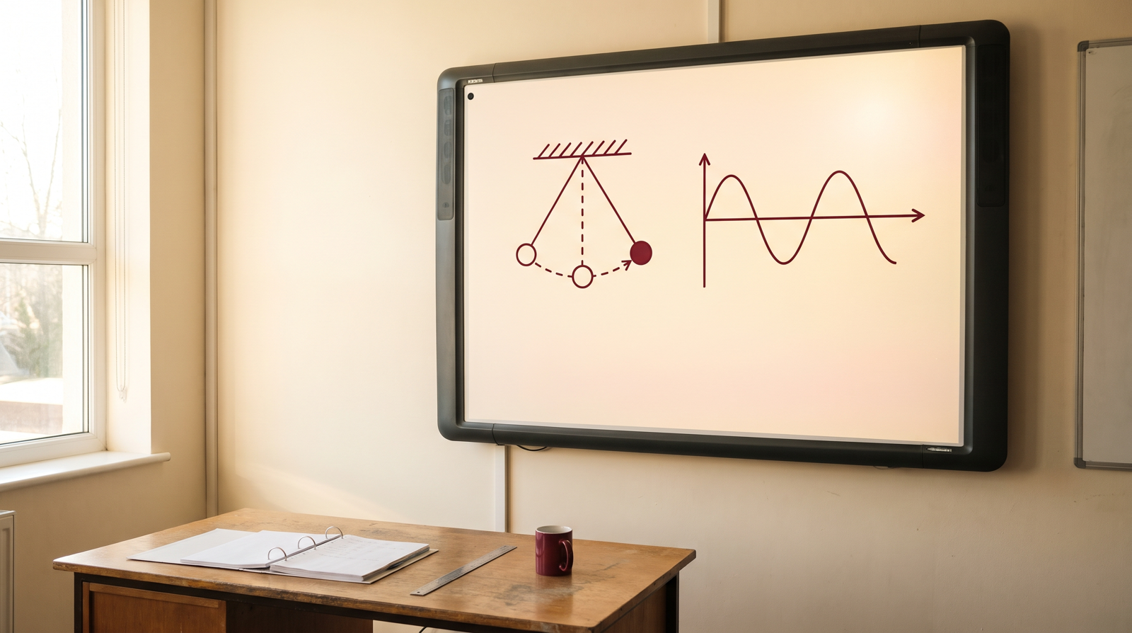 A teaching room at the Kondapur campus with a wall mounted interactive smart board